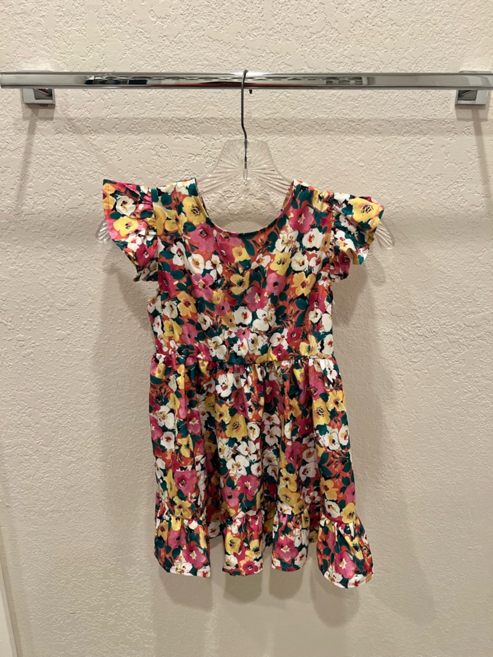 Kids Floral Ruffle Sleeve Girl Dress - Pink & Yellow